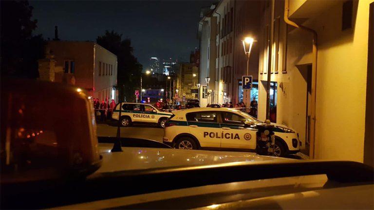 Zámecká Street in Bratislava, Slovakia just after the attack in which a gunman shot two people in a bar for the LGBT community.